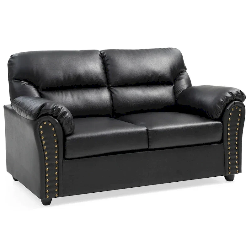 Olney W Flared Arm Faux Leather Straight Sofa in Black