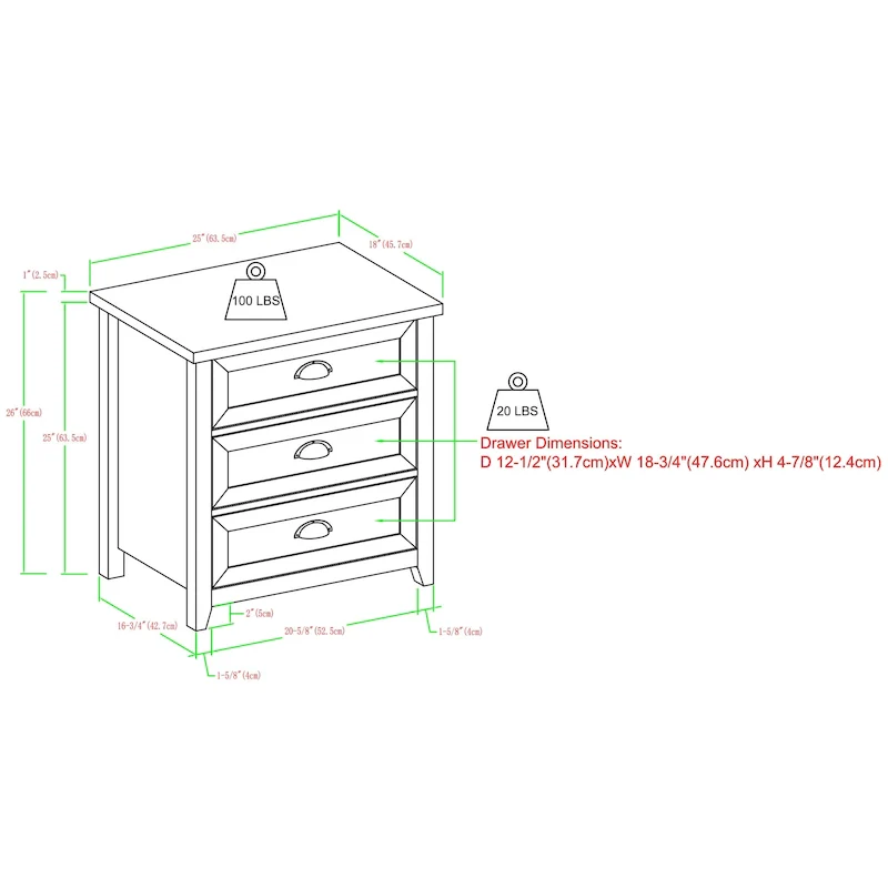 Middlebrook 3-Drawer Farmhouse Nightstands, Set of 2