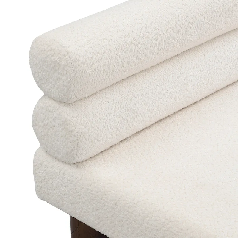 Boucle Fabric Dining Bench - Rubber Wood Legs