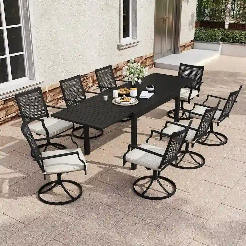 9 Pieces Outdoor Dining Set with Extendable Dining Table