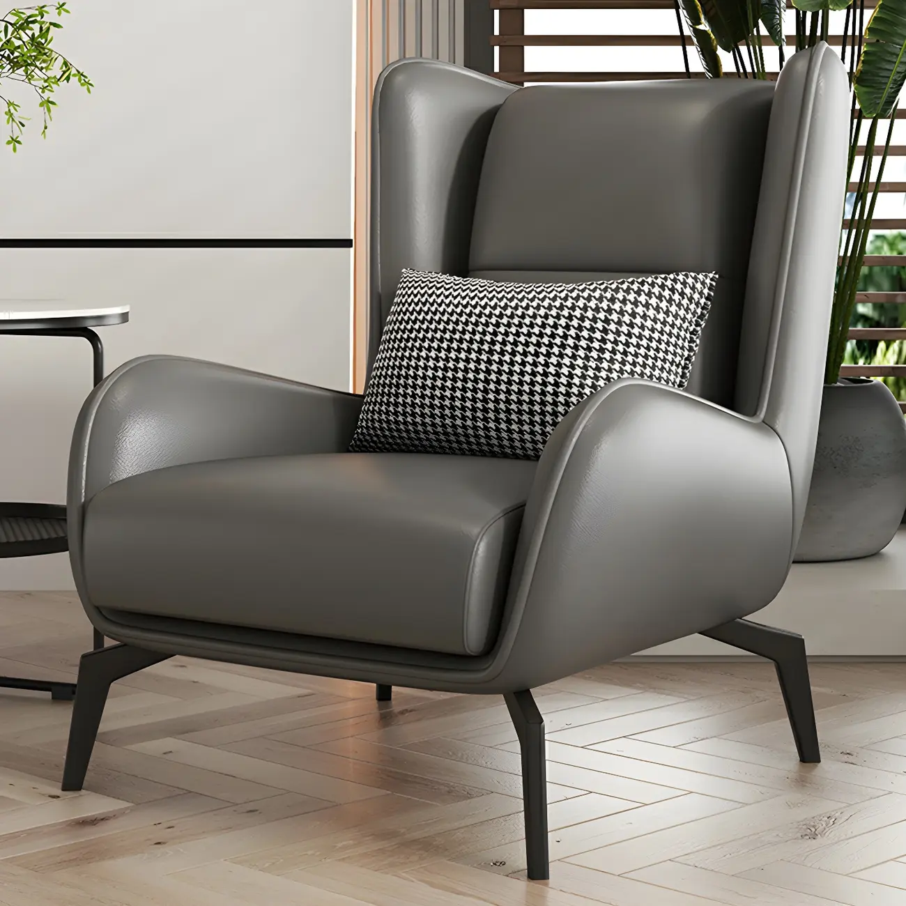 Modern Beige Leather Accent Chair with One Pillow