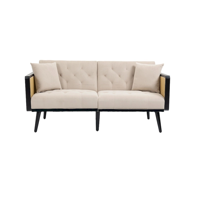 Velvet Upholstered Tufted Sleeper Loveseats Armsofa with Metal Feet