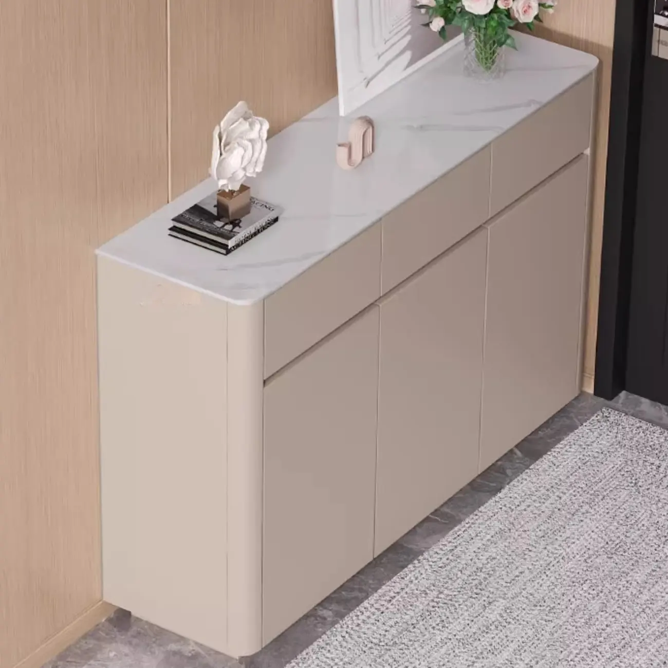 Modern Metal Shoe Cabinet with Khaki Finish