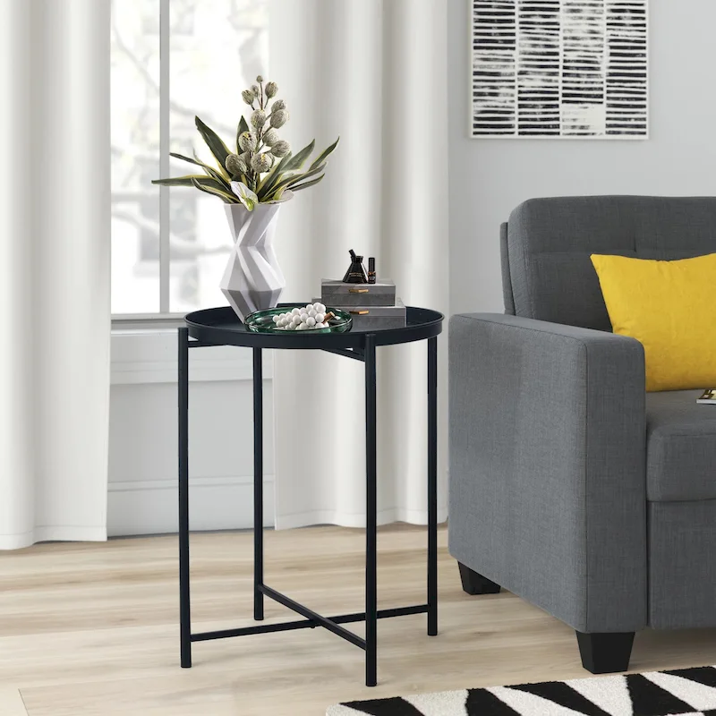 Gold End Table Metal Waterproof Snack Beside Table Accent Coffee Table - 16.9(D)x 16.9(W)x 20.5(H)