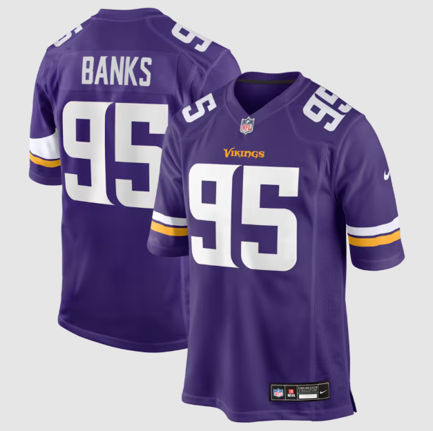Minnesota Vikings Caleb Banks Purple 2026 Draft First Round Pick No. 18 Team Game Jersey