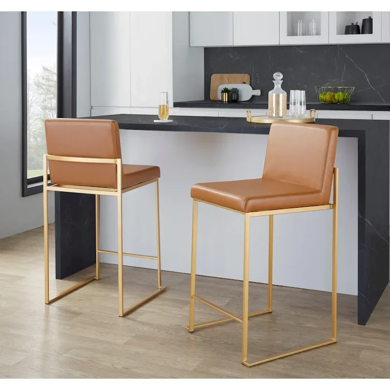 Black/Grey/White High Back Upholstered Counter Stool, Set of 2, 1-Person