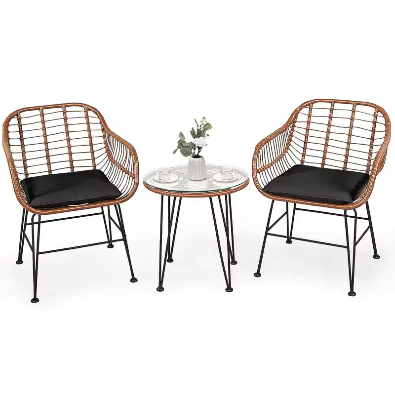Costway 3PCS Patio Rattan Bistro Set Coffee Table Armchair Garden