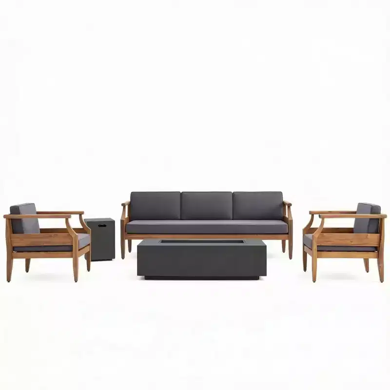 Christopher Knight Home Asha Rustic 5 Piece Patio Firepit Set with Tank Holder