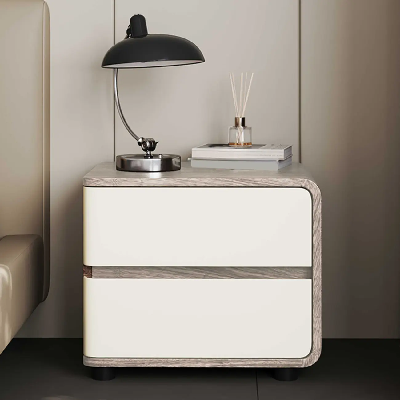Modern Narrow Wooden Nightstand with 2 Drawers