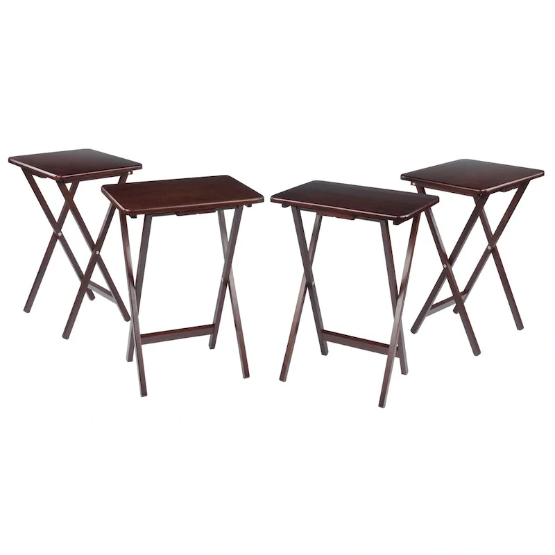 Brown Folding Snack Tables, X-Frame Wood, Set of 4