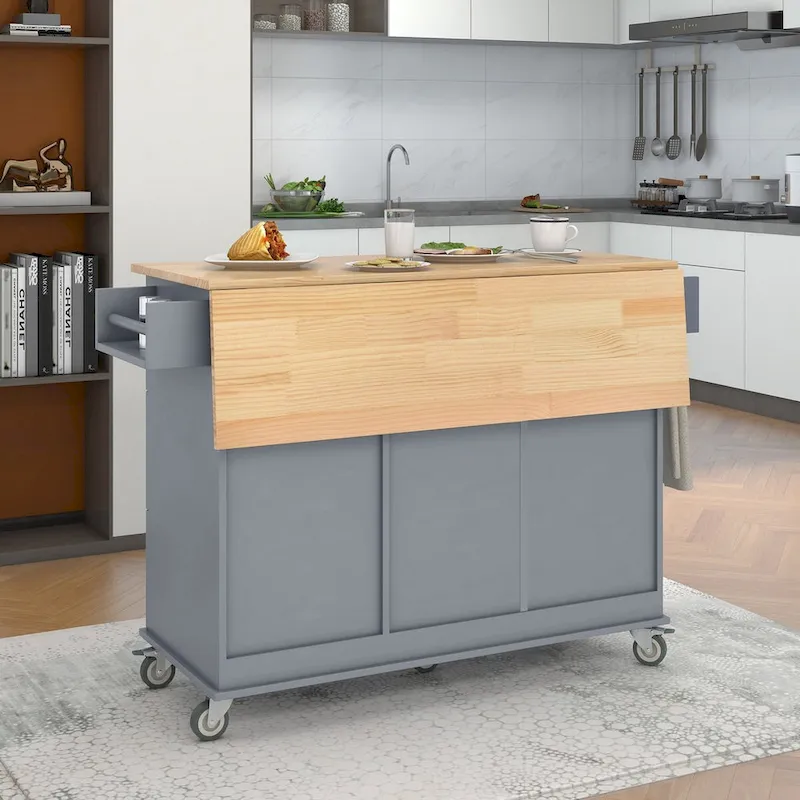 Multifunctional Kitchen Cart with Spice Rack and Adjustable Shelves