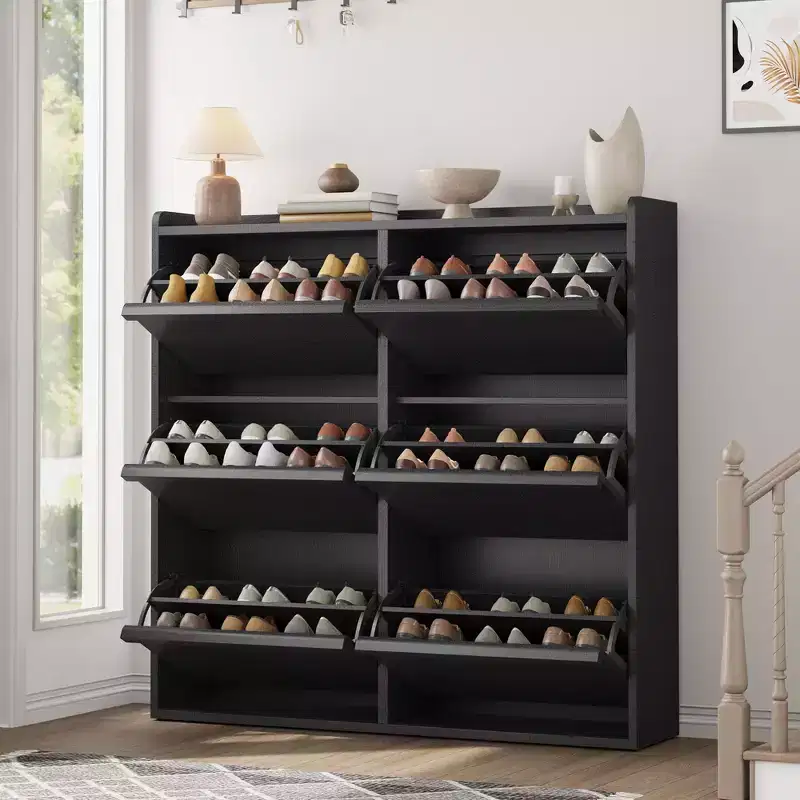 Modern 6-Drawer Flip Shoe Cabinet with Adjustable Shelf - Space-Saving Wooden Storage Organizer for Entryway, Hallway & Living Room