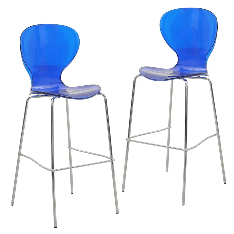 Acrylic Barstool with Steel Frame in Chrome Finish Oyster Series Set of 2