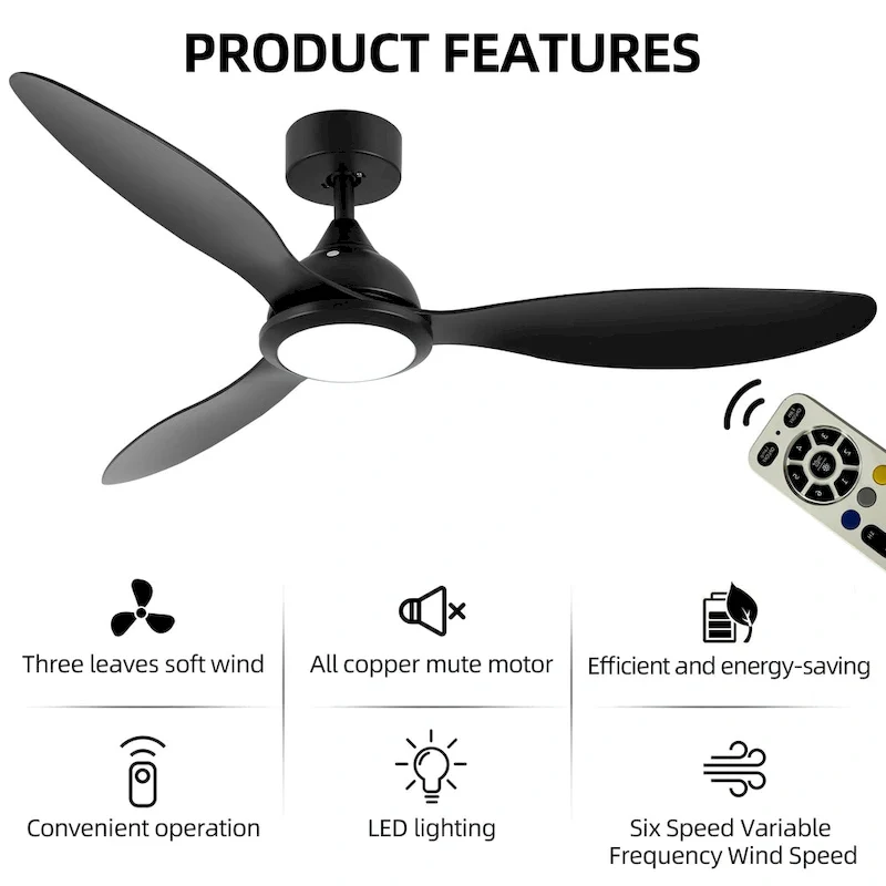 OVIOS Elegant 52-inch 2-in-1 Ceiling Fan Light with Remote Control