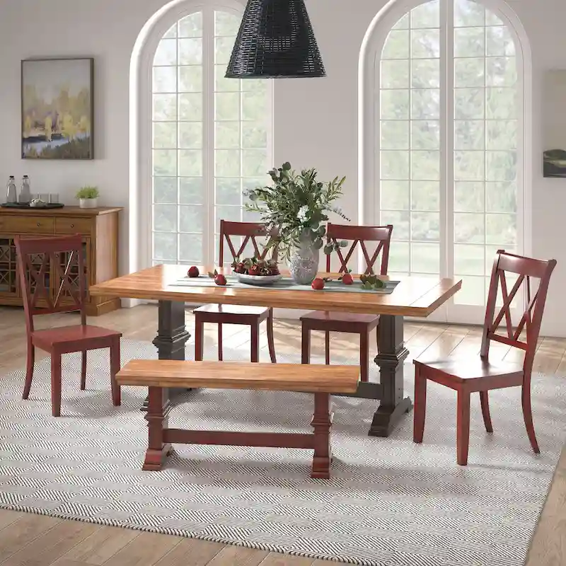 Ronda 78.7 Rectangular Solid Wood Top Dining Set with X-Back Chairs