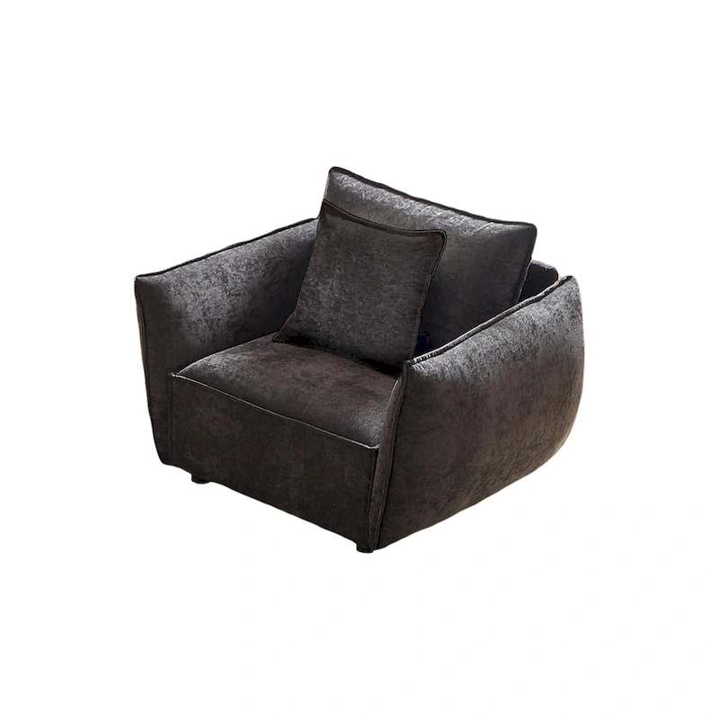 Black 44 Upholstered Arm Chair with Pillows and Wide Cushion