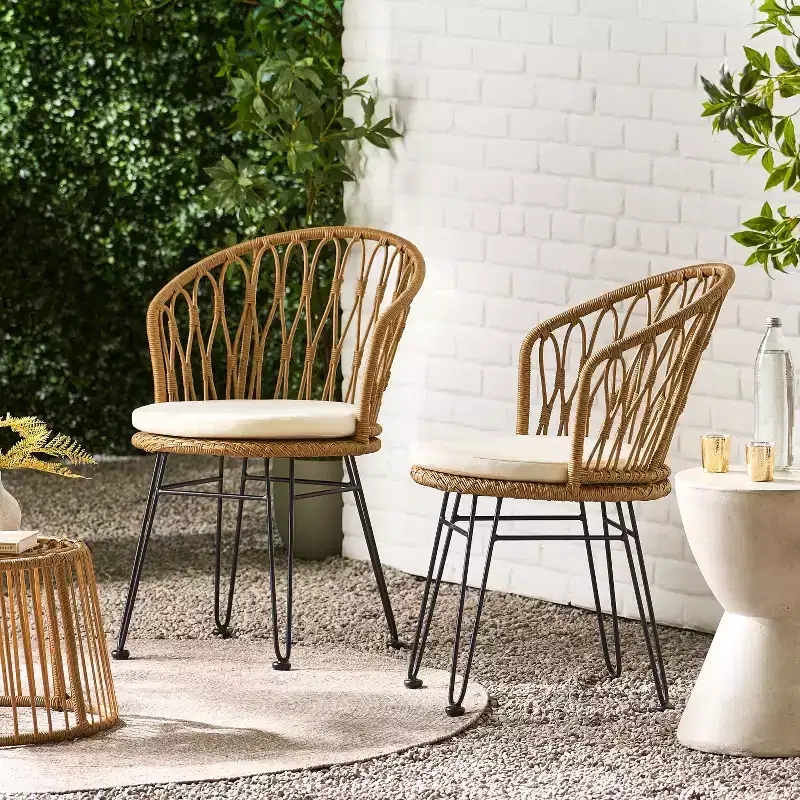 Christopher Knight Home Tavon Outdoor Wicker and Metal Dining Chairs with Cushion (Set of 2)