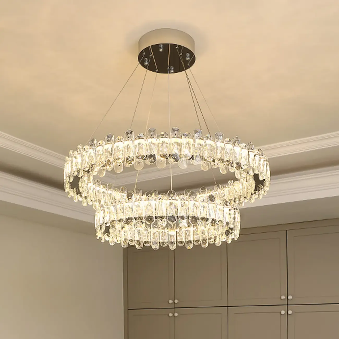 Gold Crystal Circular Glass Beads Modern Chandelier