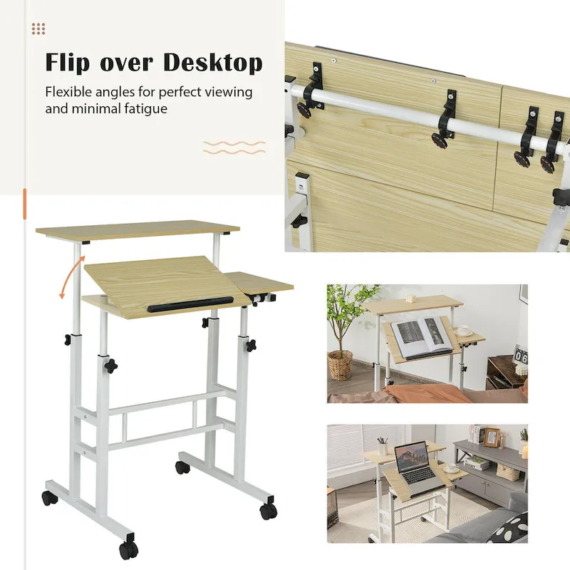 Gymax Mobile Stand up Desk Adjustable Computer Desk Tilting