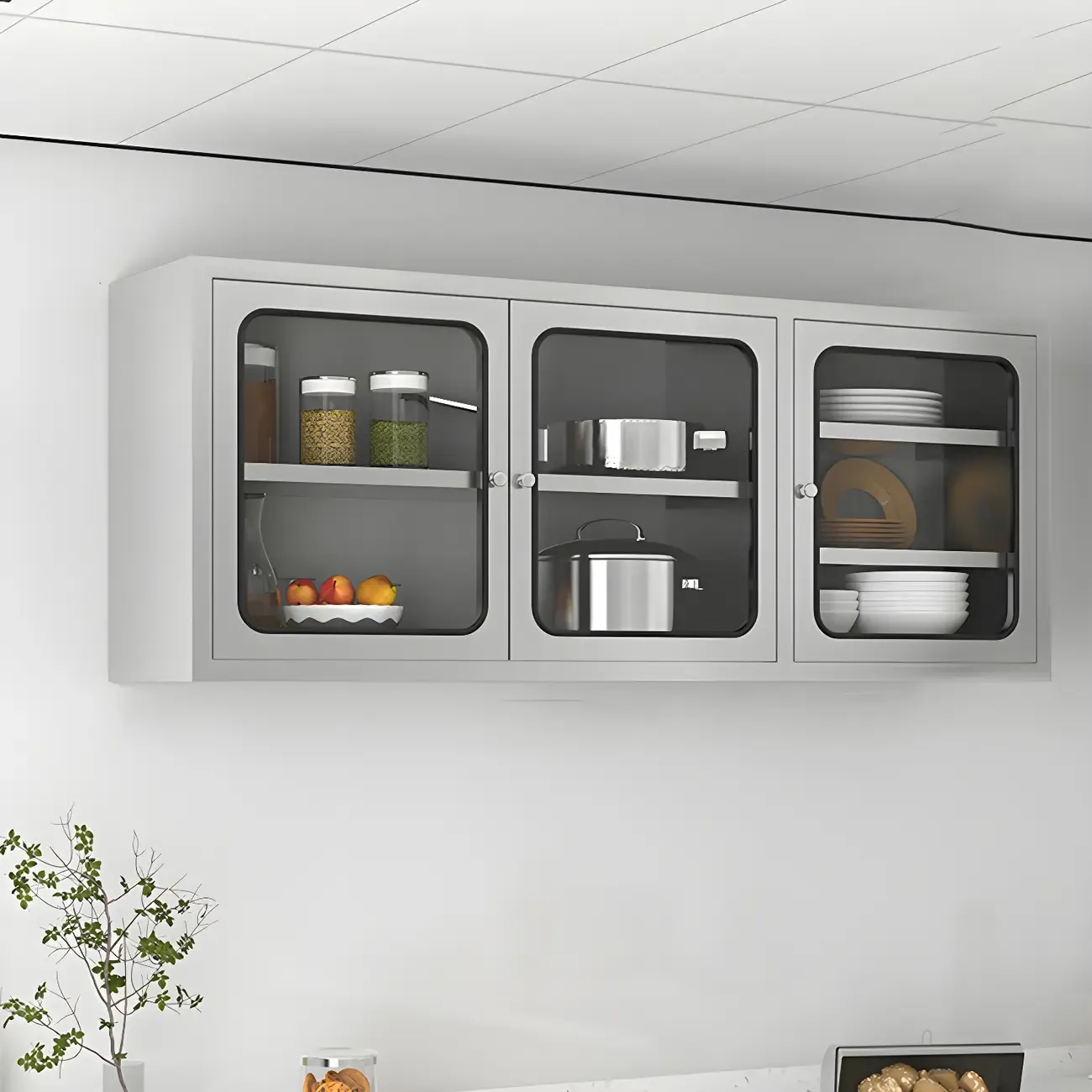 Elegant Stainless Steel Wall-Mounted Display Cabinet