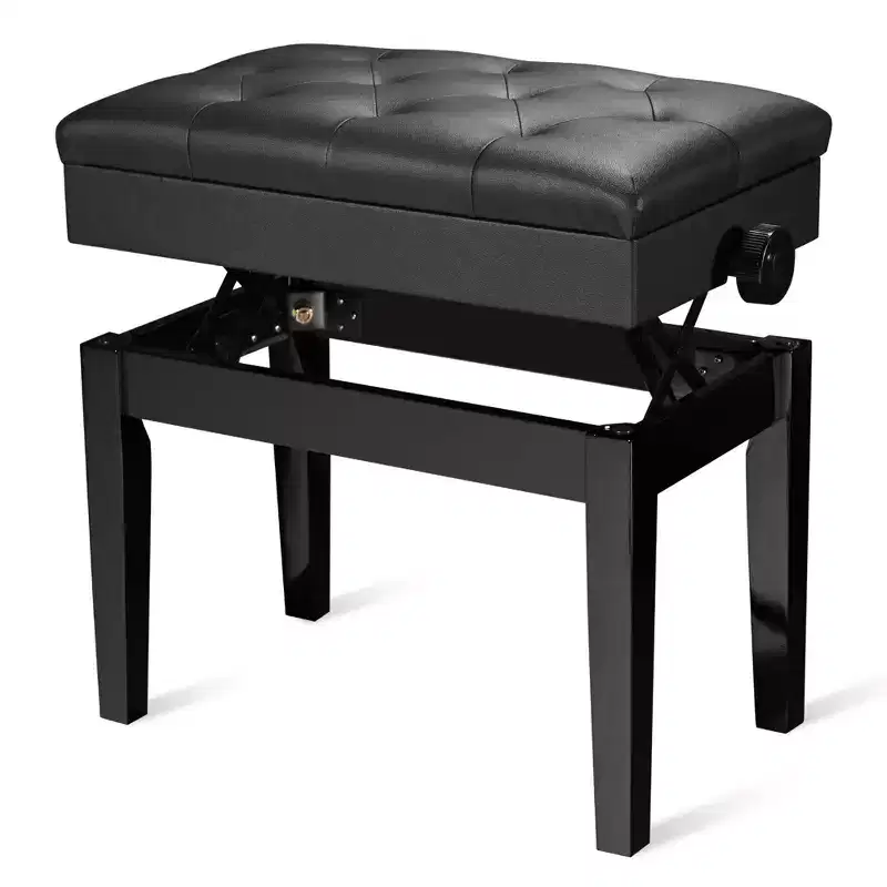 Yescom Piano Bench PU Leather Storage Adjustable Height Padded Seat Keyboard Black