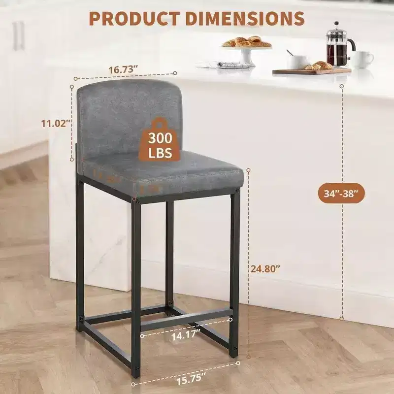 Set of 2 Modern Faux Leather Bar Stools, Counter Height with Ergonomic Back & Stable Footrest for Kitchen Island & Pub Use