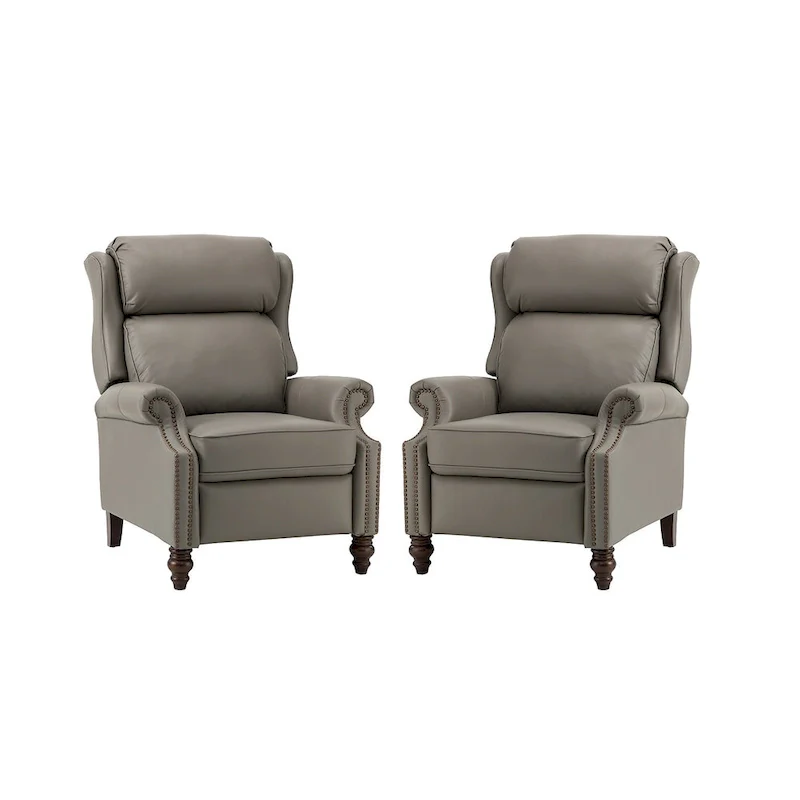 Noemon Modern Genuine Leather Recliner with Nailhead Trims Set of 2 by HULALA HOME
