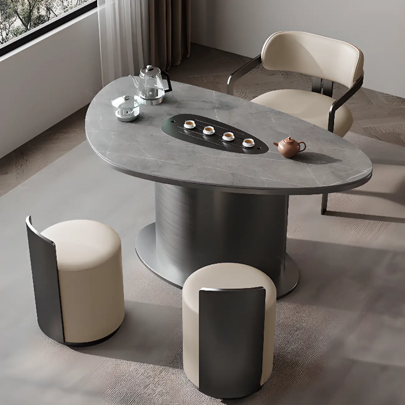 Modern Faux Leather Arm Dining Chair with Alloy Legs