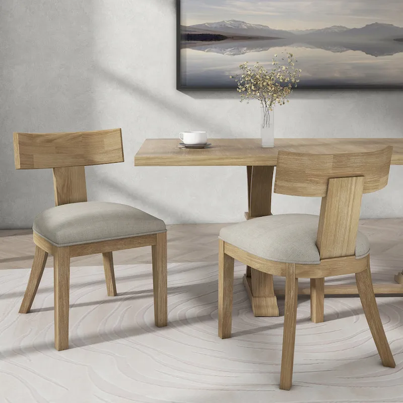 Fescue Fabric and Rubberwood Slat Back Upholstered Dining Chair