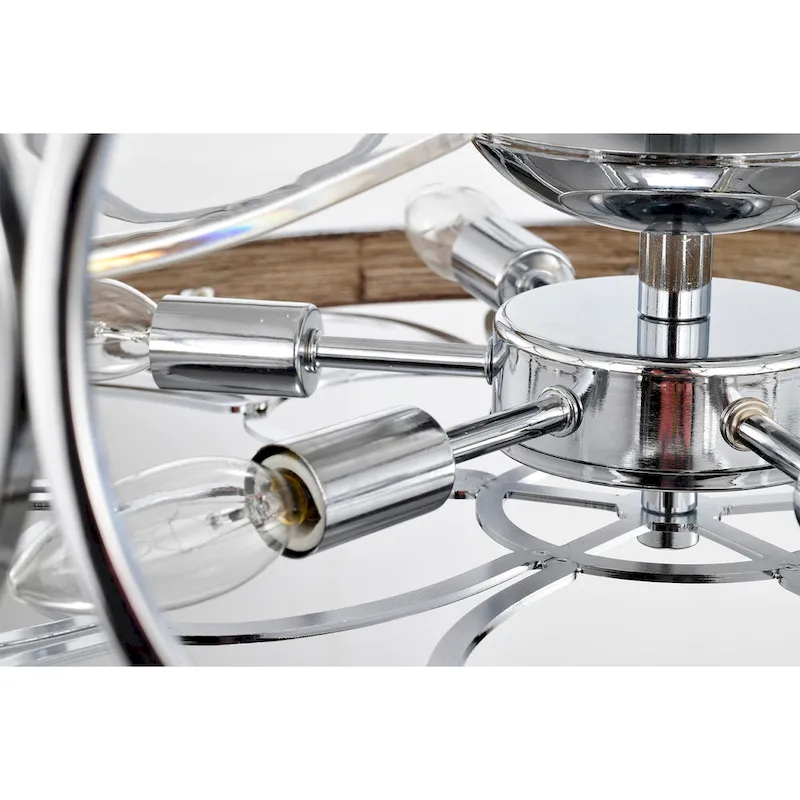 Ofelia 24-inch Chrome and Faux Wood 6 Lights 3 Blades Lighted Ceiling Fan with Remote