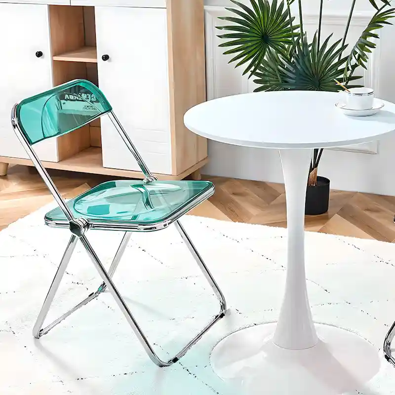 Transparent Acrylic Stackable Folding Dining Chair w/ Metal Frame, Single - 29.1(H) x 18.1(W) x 18.5(D)
