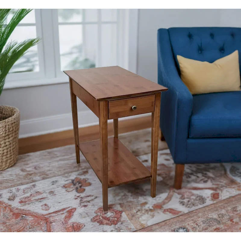 Solid Bamboo Recliner Table with Drawer