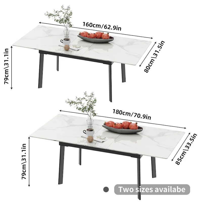 Extendable Kitchen Sintered Stone Material Rectangle Dining Table - 62.9x31.5x31.1 inch