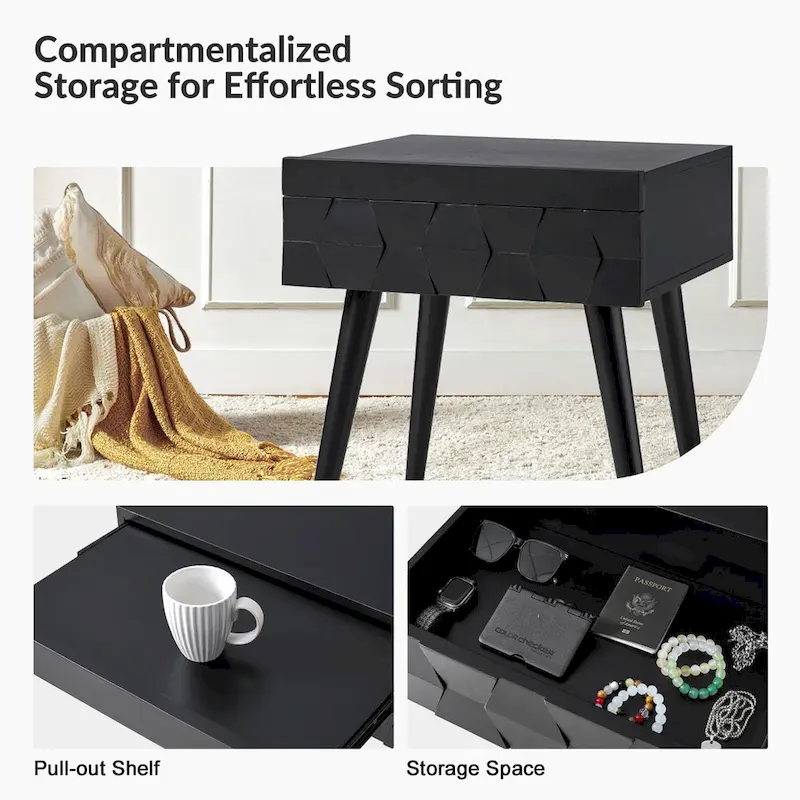 Julian Mid-century Modern End Table with Charging Station Set of 2 by HULALA HOME