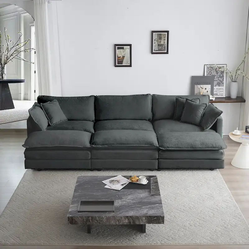 Deep Seat Reversible Modular 6 Seater U-Shaped Sectional Sofa 3 with Ottomans
