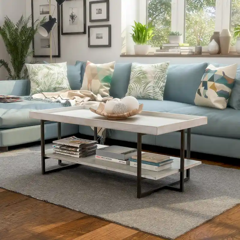 Transitional 47-inch Metal 1-Shelf Coffee Table