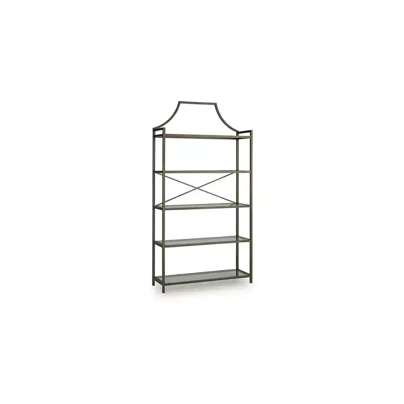 Ashley Furniture Bernonly 72 Glass Bookcase - 5 Shelf Metal Frame Display Storage Unit, Antique Bronze Finish