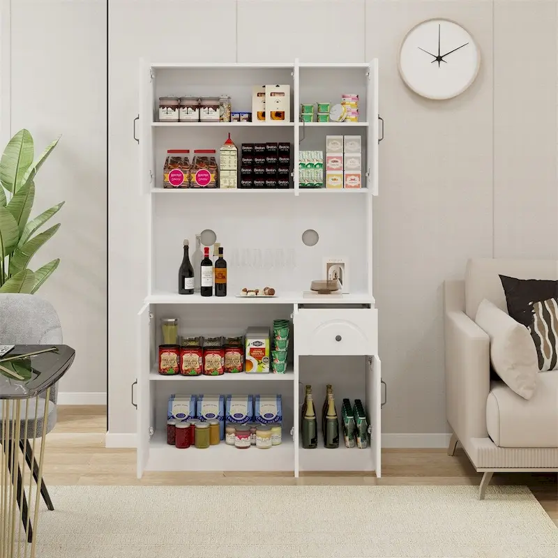 White Modern Sideboard Cabinet with Microwave Countertop – 1 Person Assembly