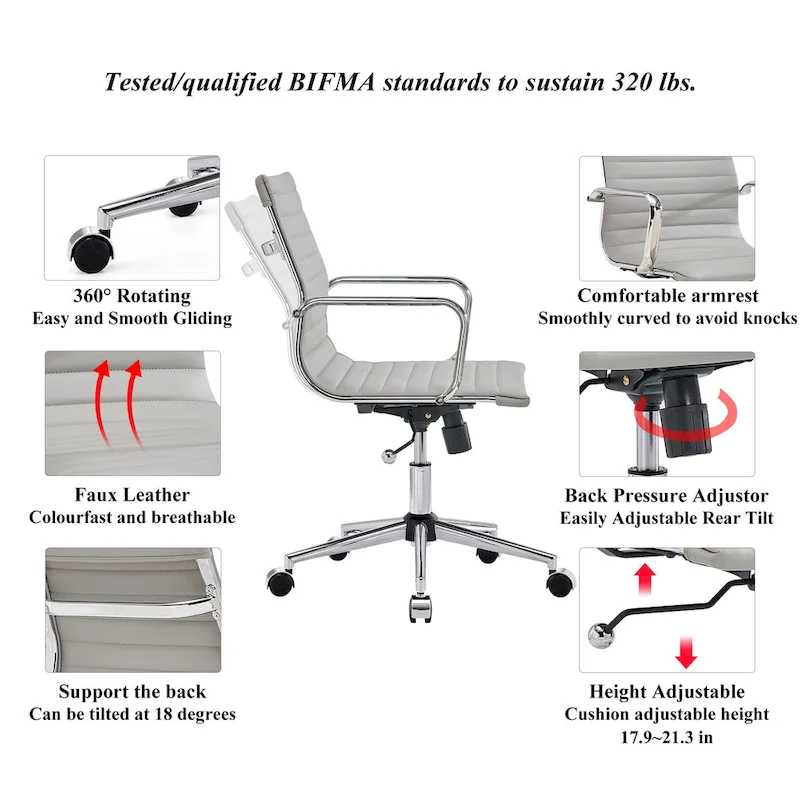 LUXMOD Ribbed Home Office Computer Chair Desk Chair