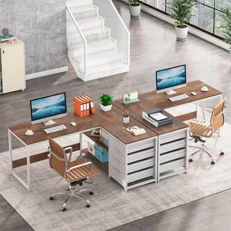 Reversible L-Shaped Office Desk Computer Desk Sturdy Writing Table Workstation