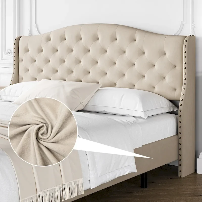 Bed Frame With Velvet Upholstered Headboard And Footboard