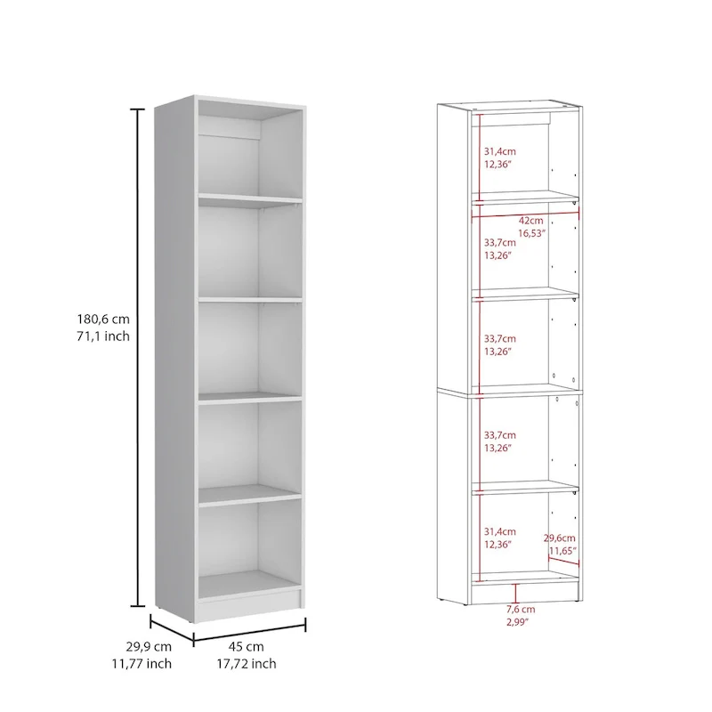 2-Piece Bookcase Set – Wide 5-Shelf and Narrow 4-Shelf