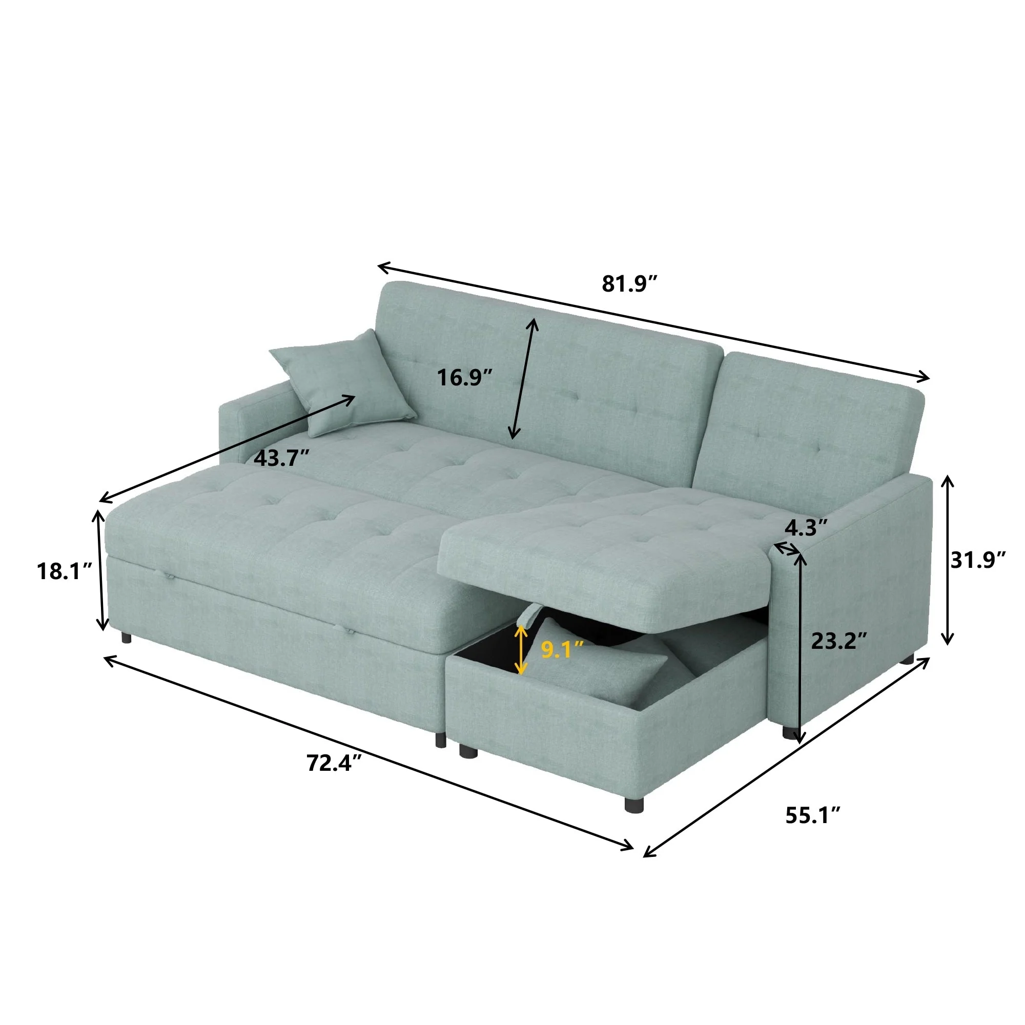 82'' Wide Reversible Sleeper Sofa & Chaise
