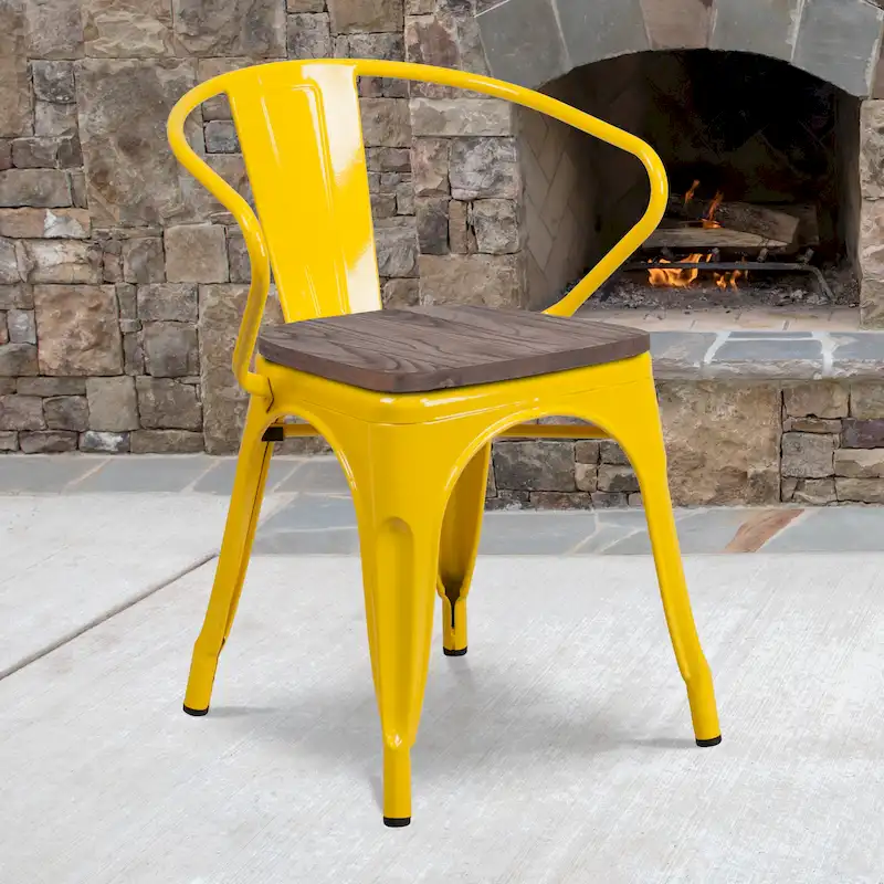 Metal Chair with Wood Seat and Arms