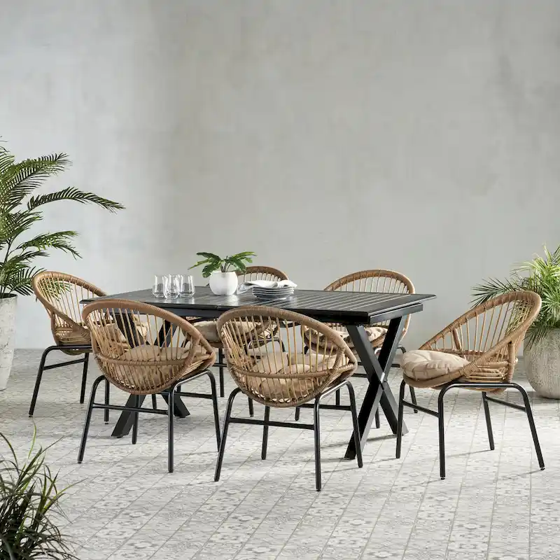 Coniston Outdoor Outdoor Wicker and Aluminum 7 Piece Dining Set with Cushion by Christopher Knight Home