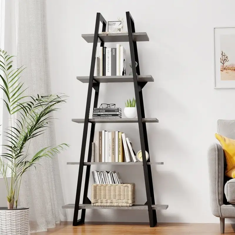 5-Tier Industrial Bookshelf with Metal Frame