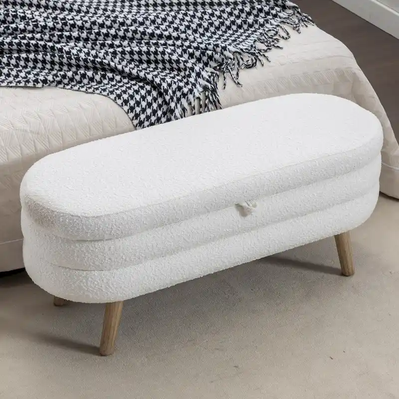 Boucle Fabric Storage Bench For Living Room Bedroom Indoor