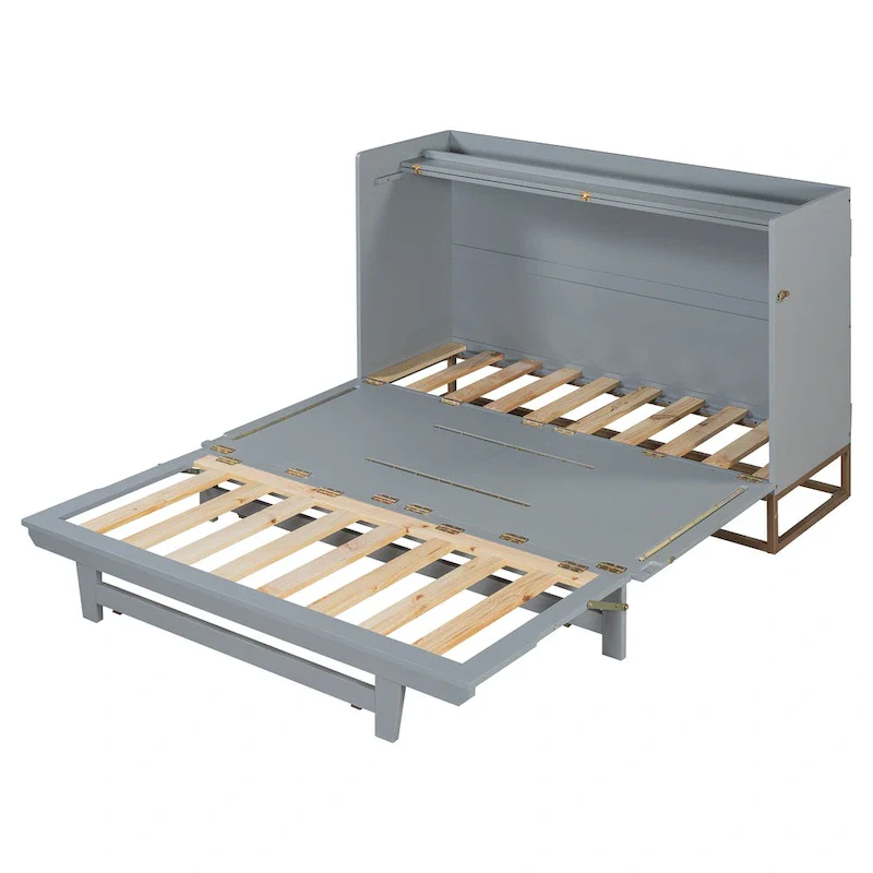 Queen Murphy Bed with Cabinet - White/Gray/Blue