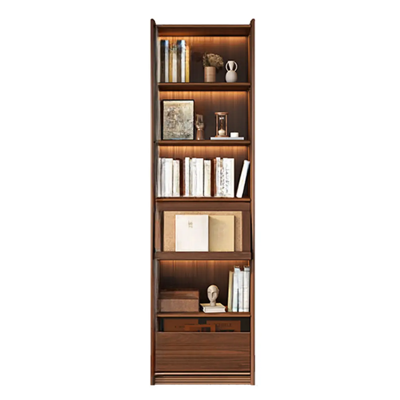 Brown 5-Shelf Wooden Glass Door Bookcase