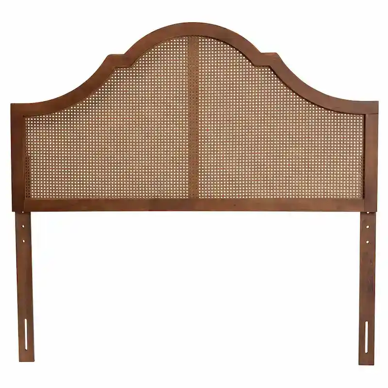 Camila Classic and Traditional Ash Walnut Finished Wood Headboard with Rattan